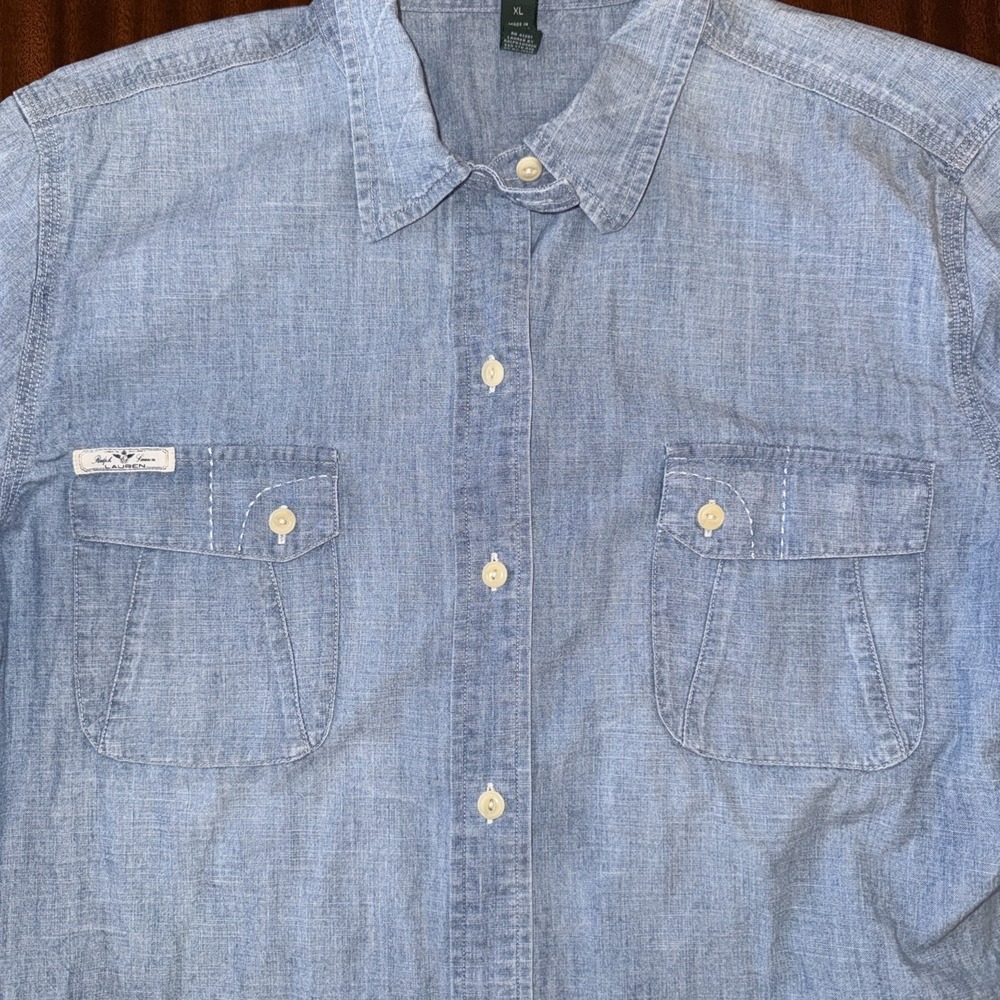 Lauren Jeans Co Ralph Lauren Shirt Women XL Blue Chambray Blouse Cowgirl Vintage - Picture 5 of 10